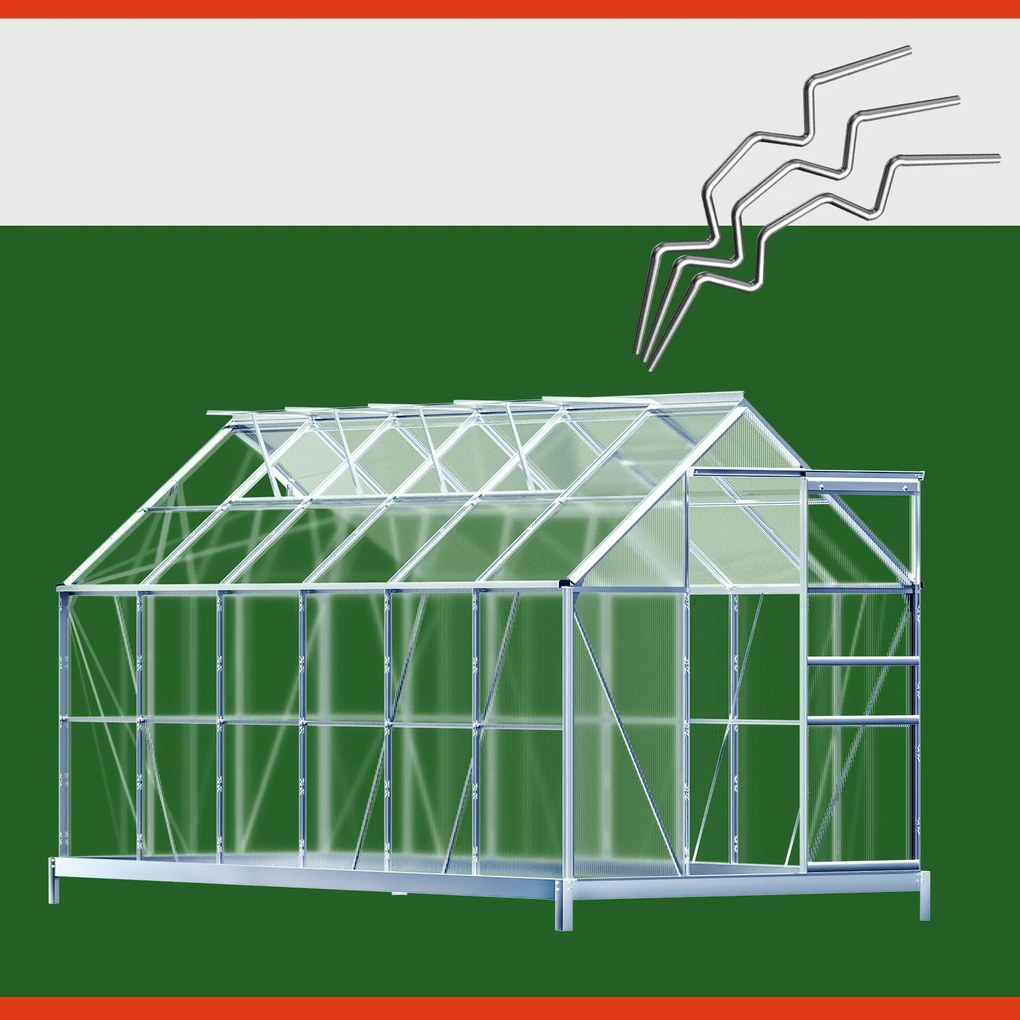 Gardebruk® Kerti üvegház XL - 380x190x195cm + alap