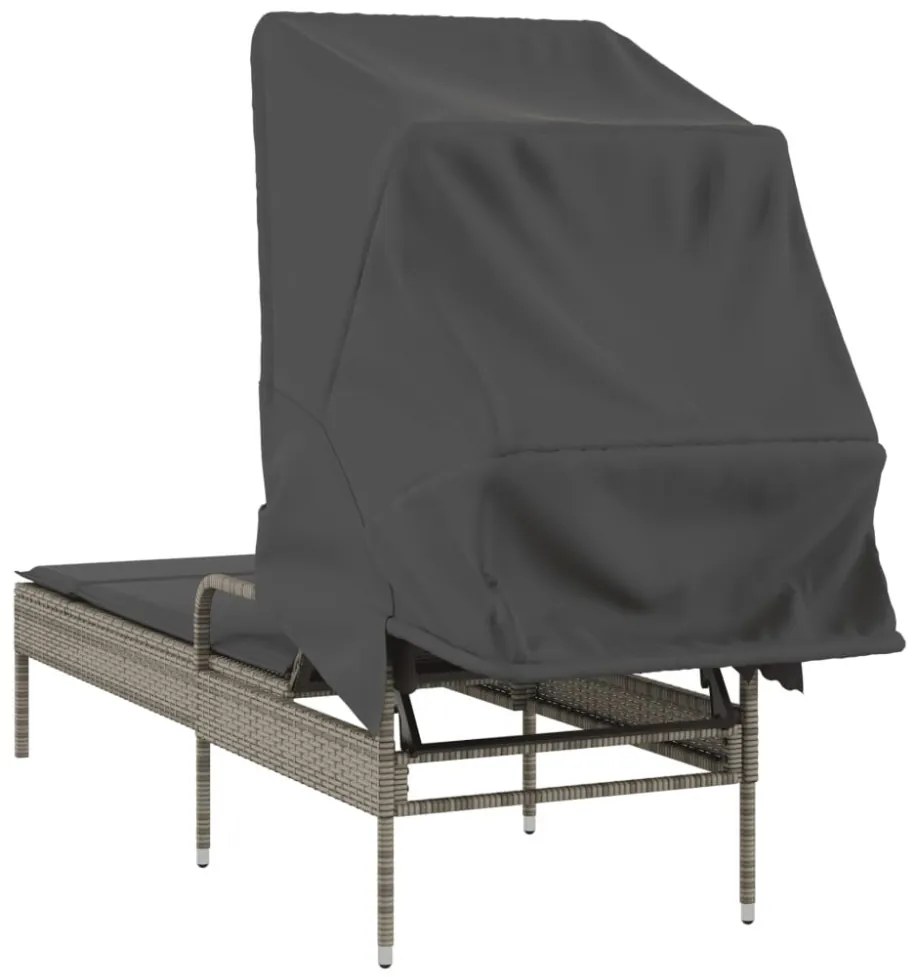 szürke polyrattan napozóágy tetővel
