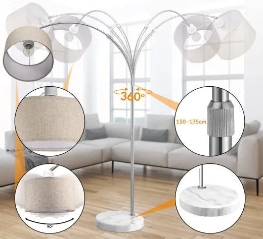 monzana® Dizájnos íves lámpa - állítható 150-175 cm