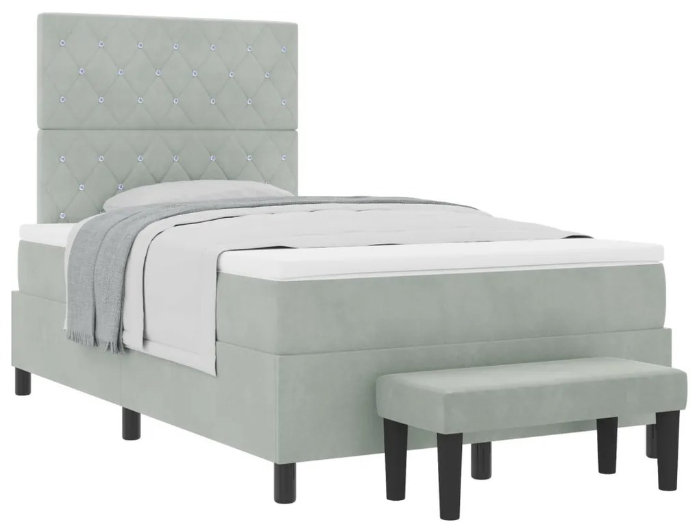 Box Spring Ágy Matraccal és Padjal Világosszürke 120x190 cm Bársony