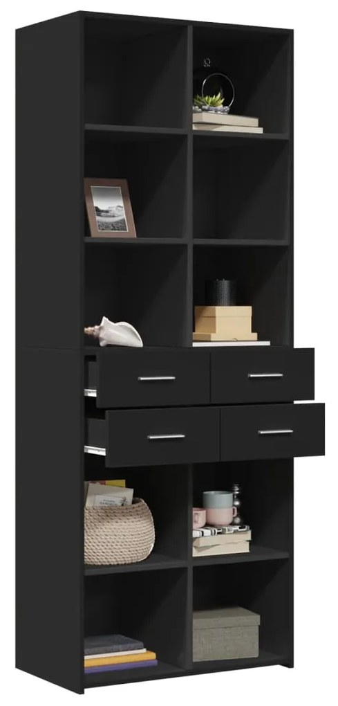 fekete szerelt fa magasszekrény 70 x 42,5 x 185 cm