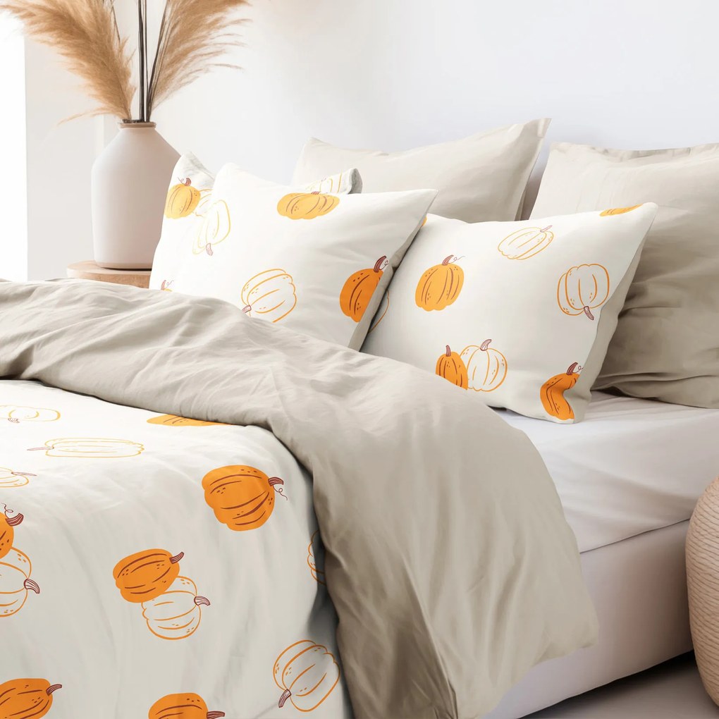 Goldea pamut ágyneműhuzat duo - őszi tökök, latte színű hátoldal 220 x 200 és 2db 70 x 90 cm