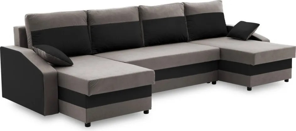 Sparta sarokkanapé, 1 ágyneműtartóval, szövet anyag, univerzális oldal, hab töltet, szürke - fekete