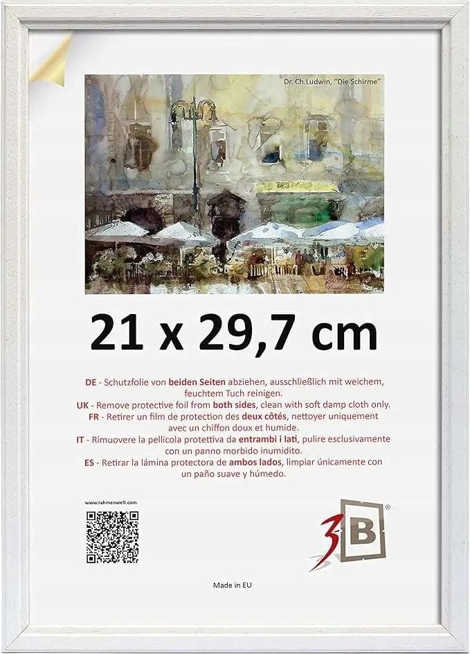 Képkeret üveggel, fa fehér keret 21x29,7cm