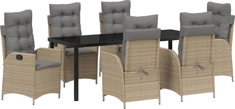 vidaXL Kert étkező szett párnával 7 pcs Bézs polirattan