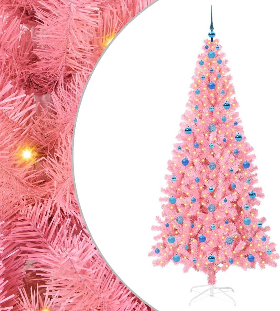 vidaXL Karácsonyfa 300 LED-del állvánnyal Rózsaszín 210 cm PVC