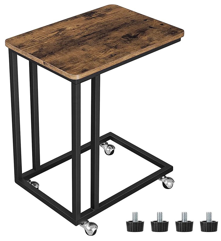 Kerekes kisasztal TAYLOR 50x35cm, rusztikus barna