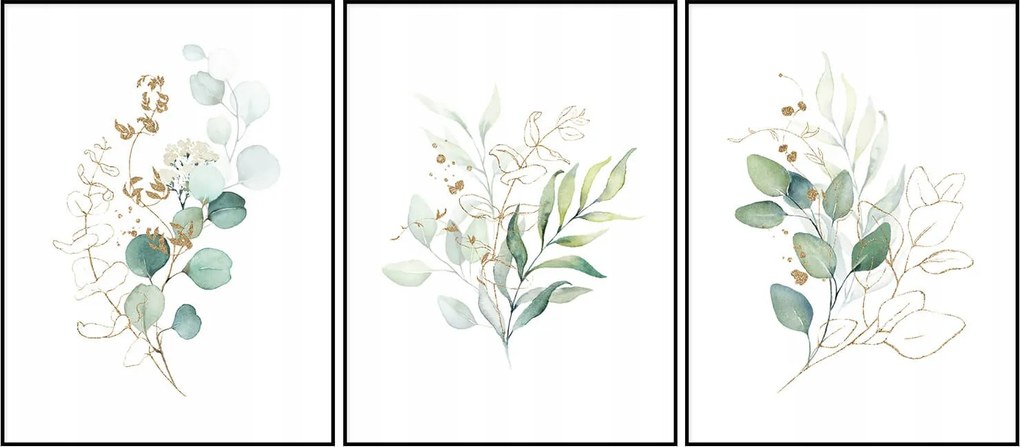 Virágok grafika triptichon poszter szett 3db-os 60x90