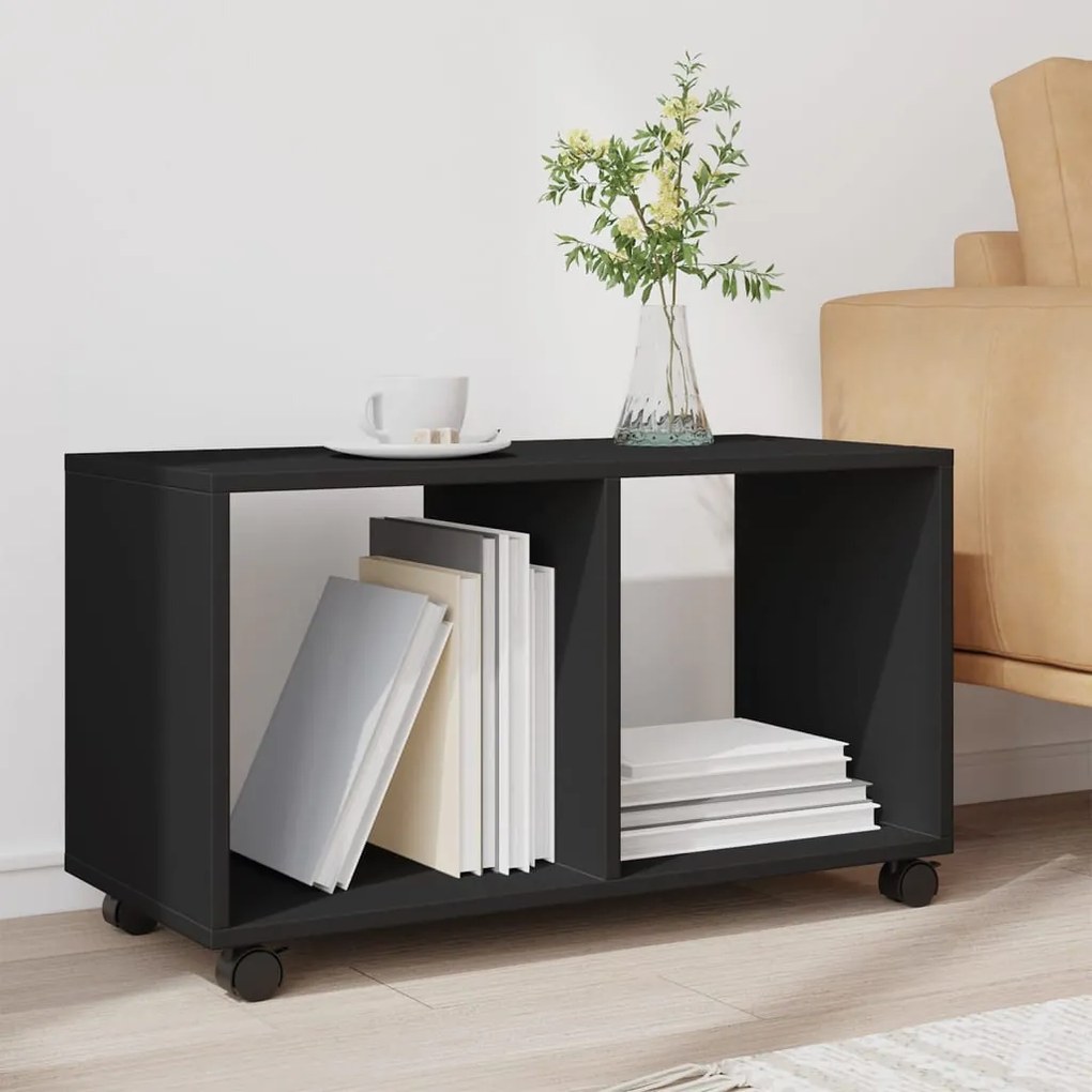 fekete szerelt fa görgős szekrény 72 x 33 x 42,5 cm