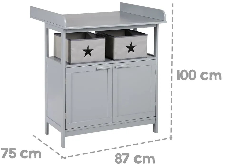 Szürke gyerek komód pelenkázó feltéttel 87x100x75 cm Hamburg – Roba