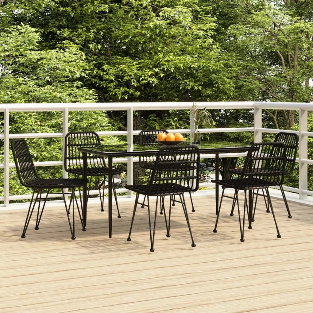 7 részes fekete polyrattan kerti étkezőgarnitúra