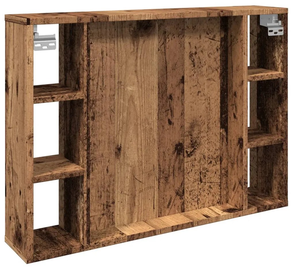 antik fa színű szerelt fa tükrös szekrény LED-ekkel 76x15x55 cm