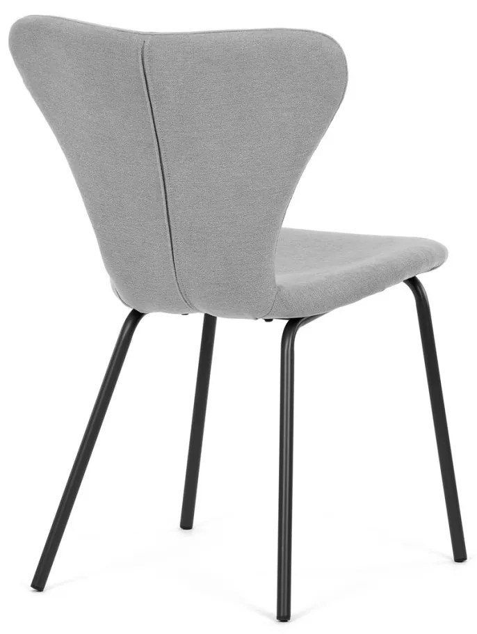 Scaun de sufragerie, material gri argintiu, picioare metalice negre