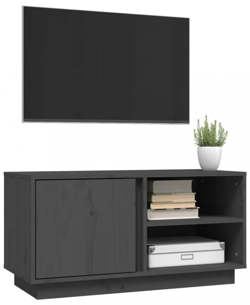 szürke tömör fenyőfa TV-szekrény 80 x 35 x 40,5 cm
