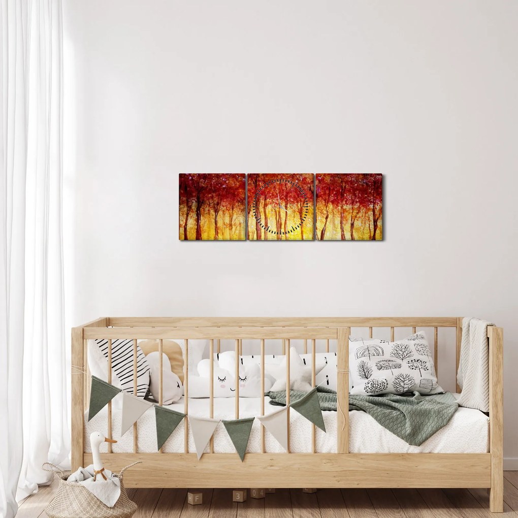 Kép - Lombhullató erdő festménye (órával) (90x30 cm)