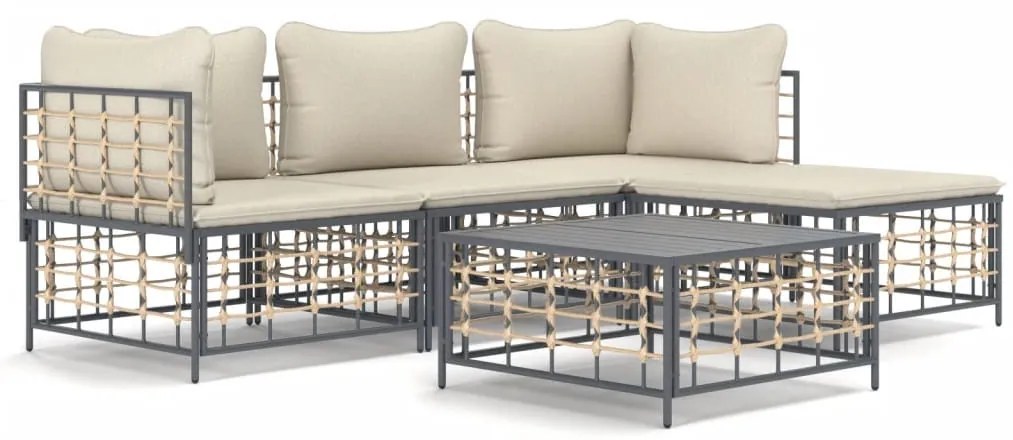 4 részes antracitszürke polyrattan kerti ülőgarnitúra párnákkal