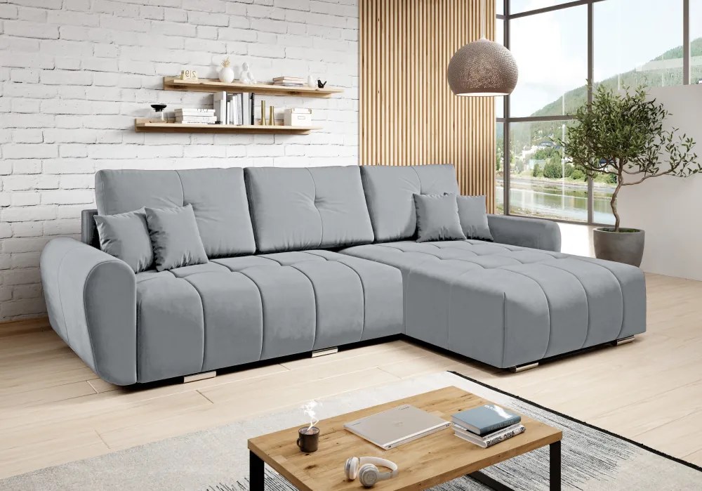 Univerzális ülőgarnitúra, világosszürke szövet, LONGA ROH