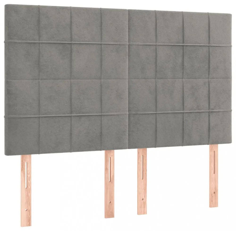 világosszürke bársony LED-es fejtámla 144x5x118/128 cm