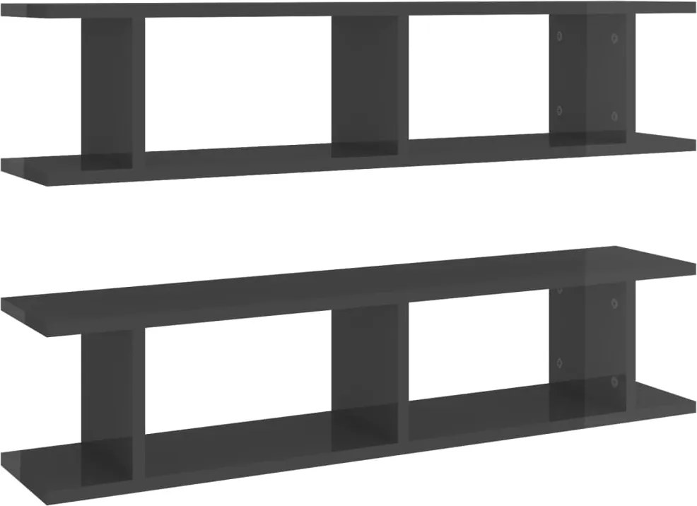 vidaXL 2 db magasfényű szürke szerelt fa fali polc 90 x 18 x 20 cm