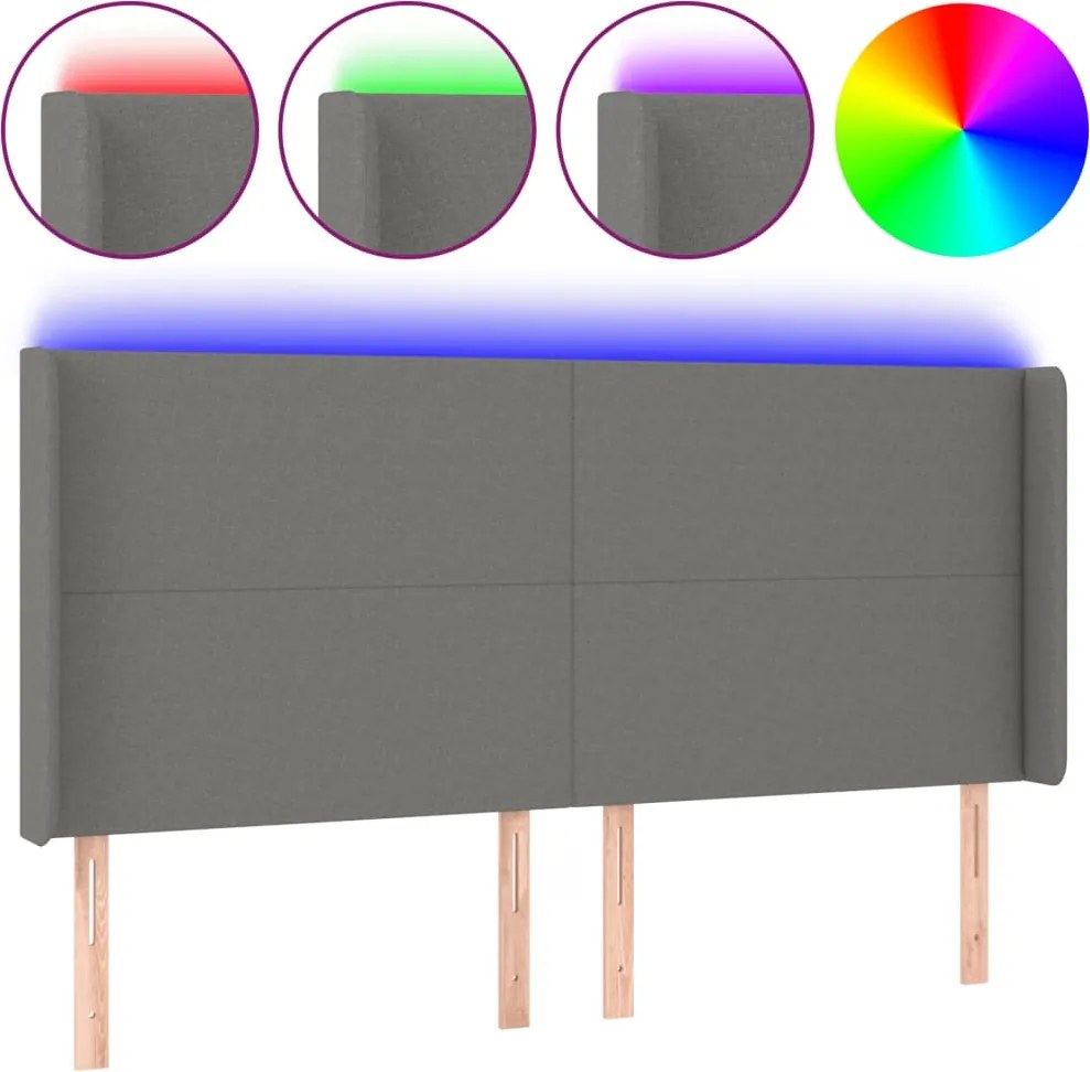 vidaXL sötétszürke szövet LED-es fejtámla 163x16x118/128 cm