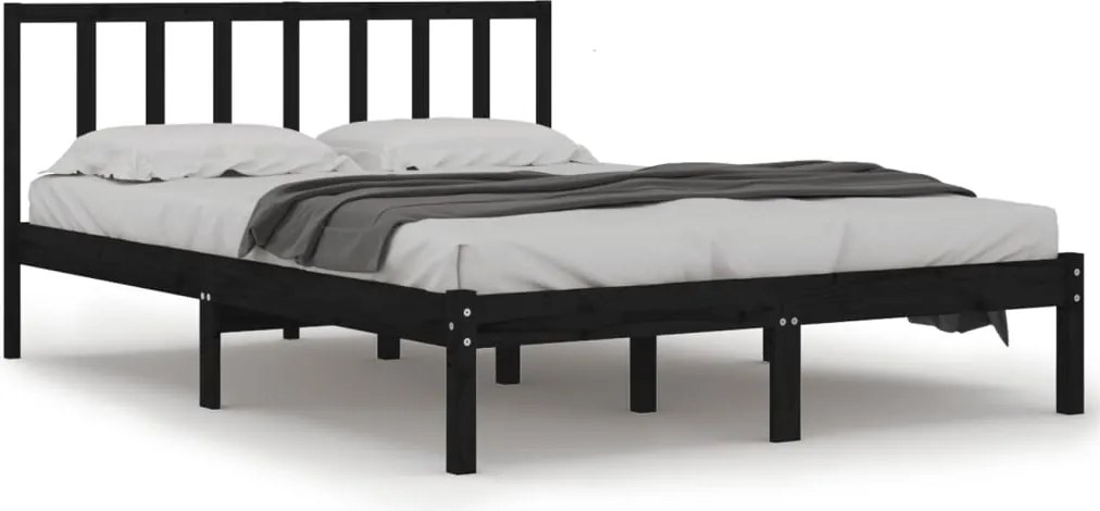vidaXL King Size fekete tömör fenyőfa ágykeret 150 x 200 cm