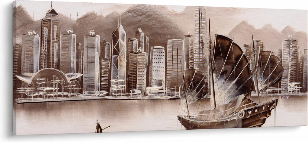 Kép - Victoria Harbour, Hong Kong, szépia hatás (120x50 cm)