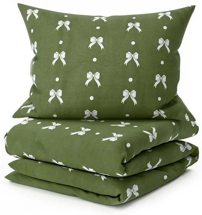 Mikroszálas flanel ágyneműhuzat WHITE BOW zöld Ágyneműhuzat mérete: 70 x 90 cm | 140 x 200 cm