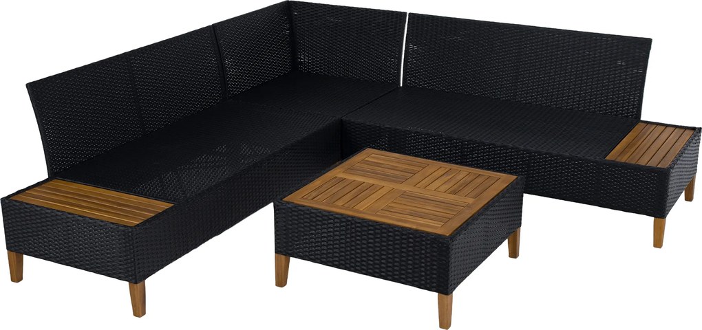 Kerti rattan szett, akácfa, fekete/szürke/természetes, MALKOM