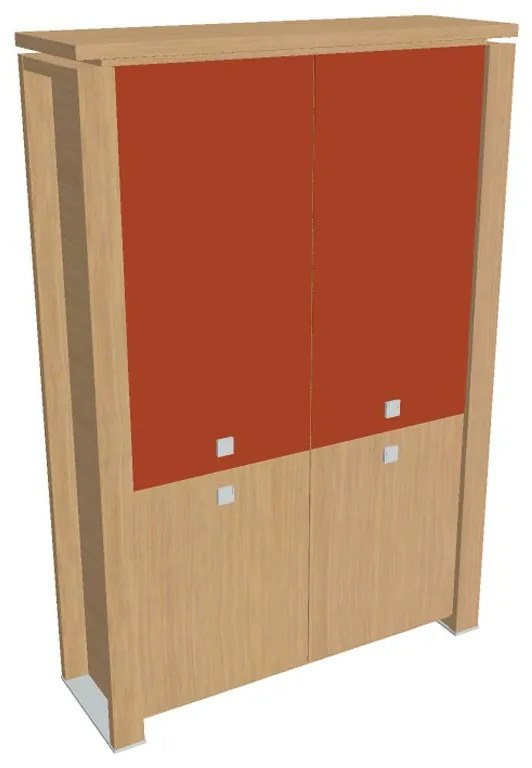 Verno+ magas szekrény 140 x 46 x 210 cm, kombinált ajtó, világos tölgy / narancs