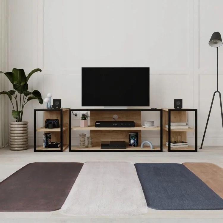 Tv állvány szett 2 lerakóasztal Houseland Echo zafír tölgy/fekete