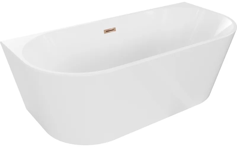 Mexen Oval, szabadon álló falra szerelhető kád 160 x 80 cm, fehér, rózsaszín arany túlfolyó, 52671608000-60