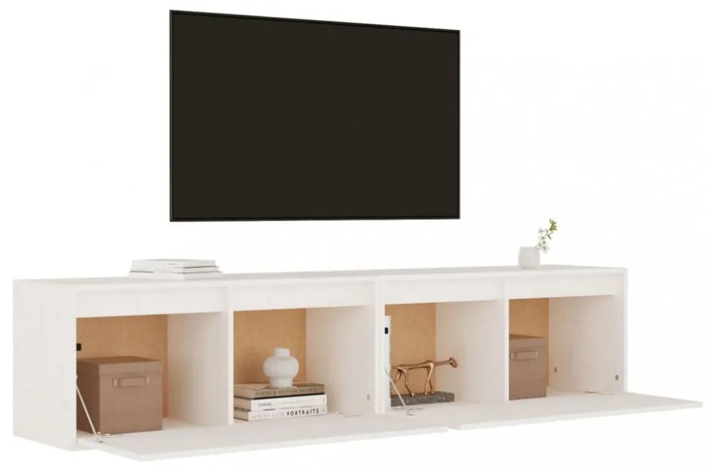 2 db fehér tömör fenyőfa faliszekrény 80 x 30 x 35 cm