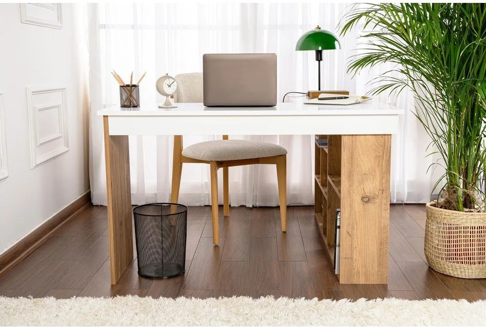 Íróasztal borovi fenyő dekorral 120x130 cm Vesper – Kalune Design