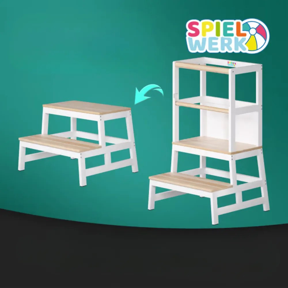 PLAY tanulótorony fenyőfa, 93x56x49cm, fehér/natúr barna Spielwerk