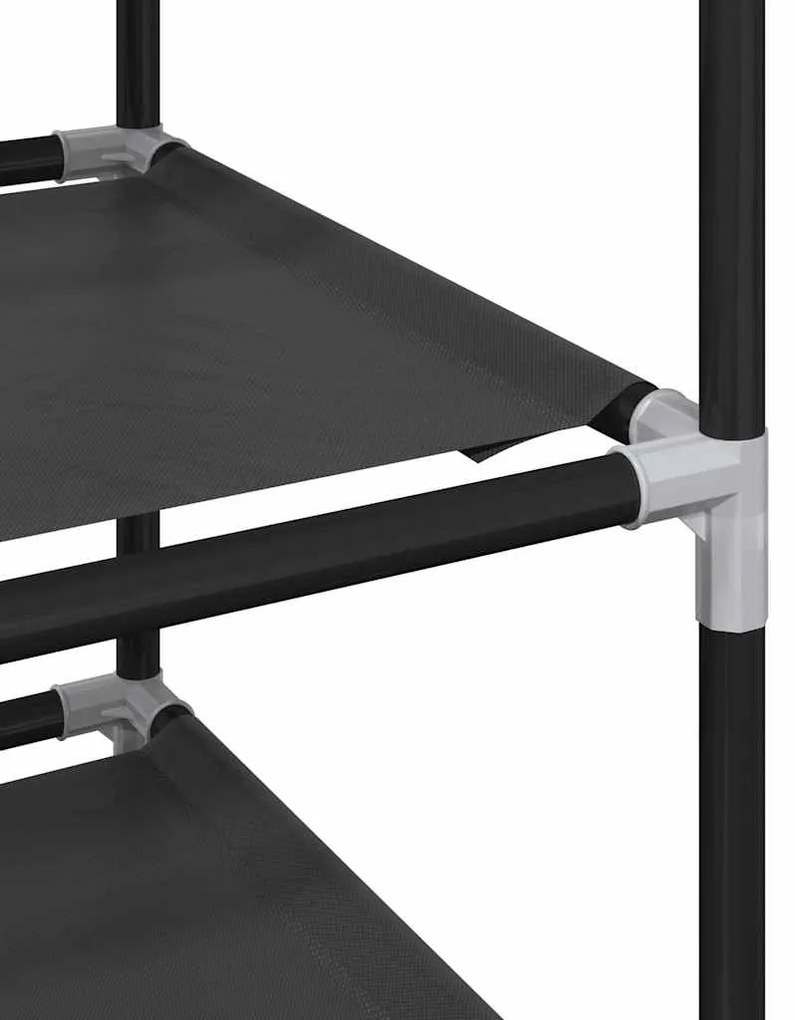 fekete nem szőtt szövetből cipőállvány 10 szintes 33x33x174 cm