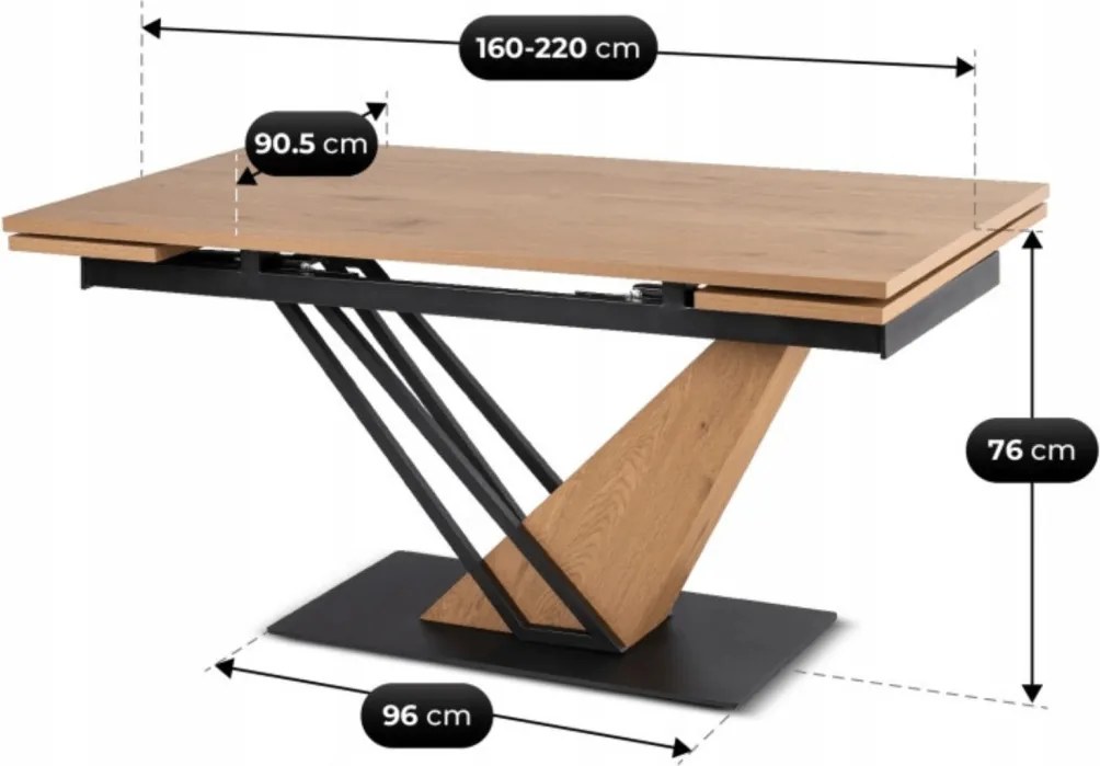 Étkezőasztal REX bővíthető 160–220 cm MDF tölgy fekete