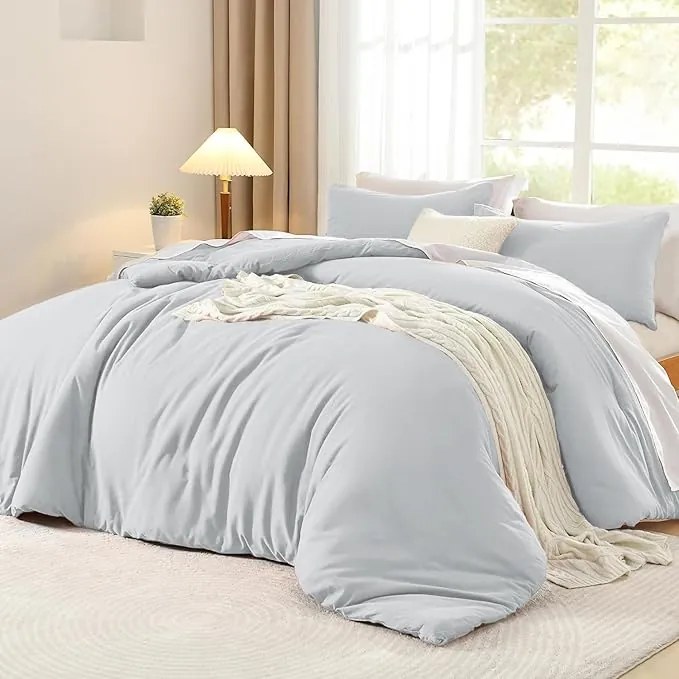 Pamut Ágyneműhuzat garnitúra 135x200 80x80 cm Világosszürke Sima