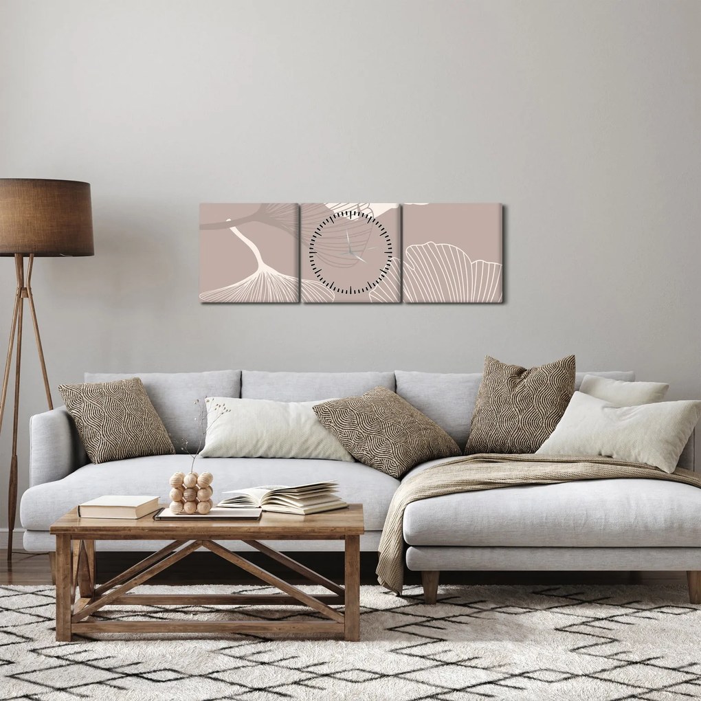 Kép - Bézs színű levelek N⁰1 (órával) (90x30 cm)