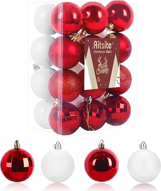 Törhetetlen fehér-piros gömb szett 4 féle 24 db-os