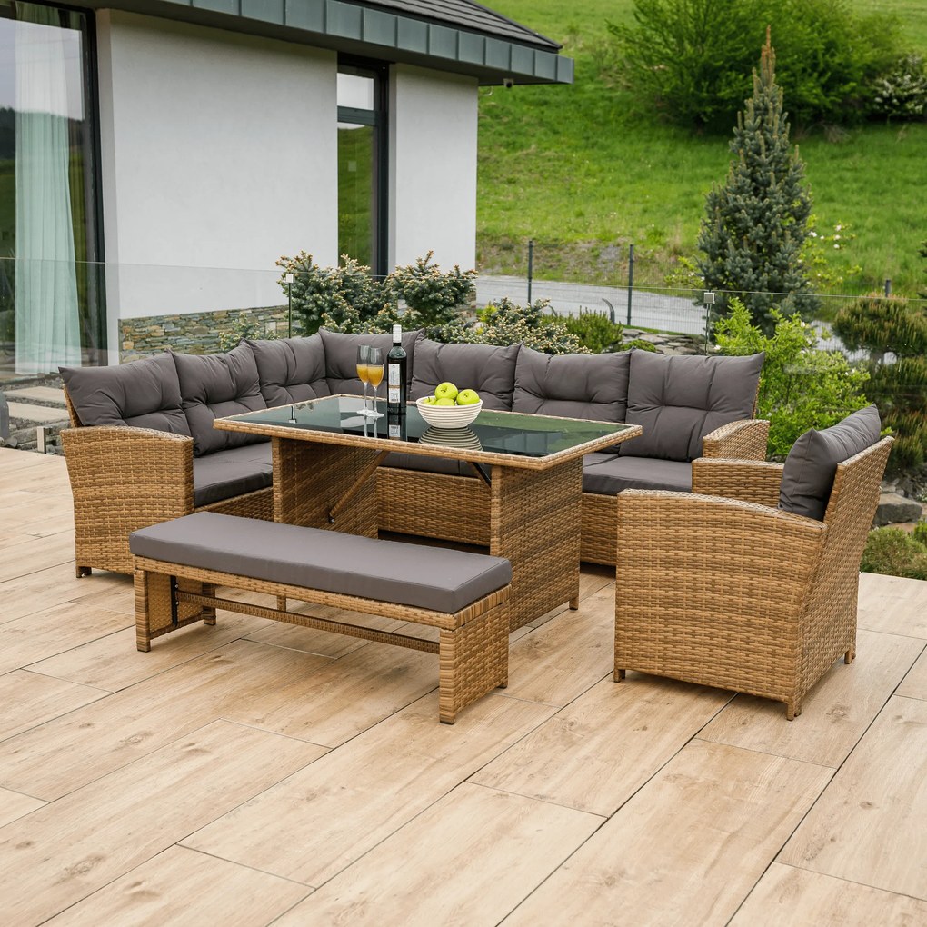 Kerti rattan szett, szürkésbarna/világosbarna, SAGIR