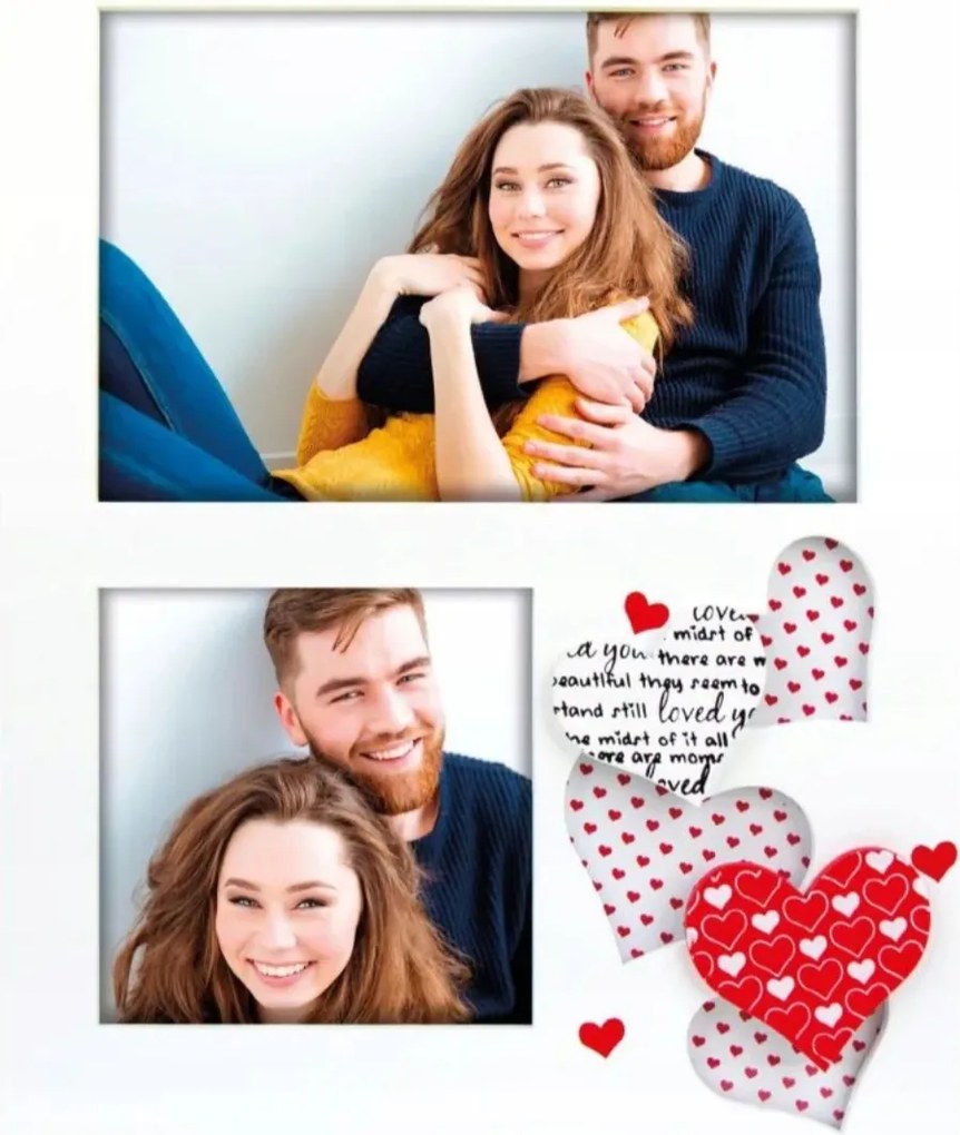 Fa képkeret két képhez 9x9 10x15 fehér családi szerelmes ajándék