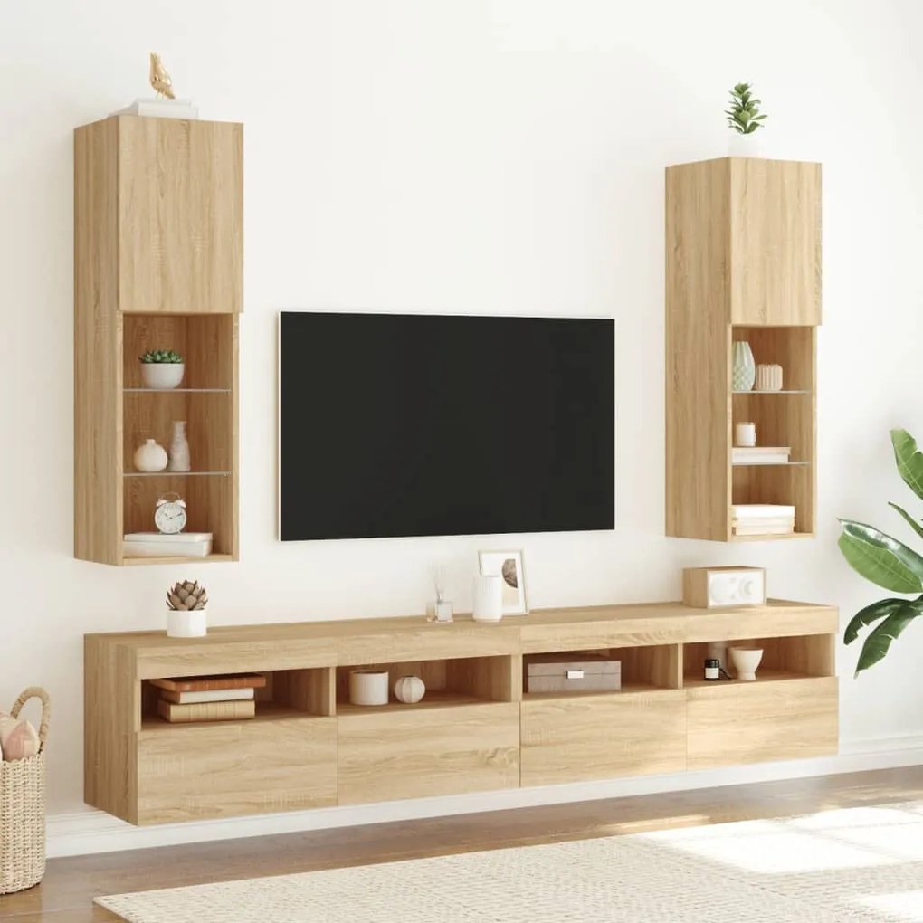 sonoma tölgy színű TV-szekrény LED-lámpákkal 30,5 x 30 x 102 cm