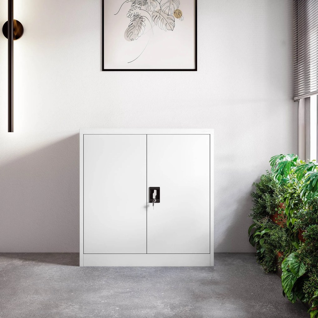 Alacsony fém irattartó szekrény BEATA, 900 x 930 x 400 mm, fehér