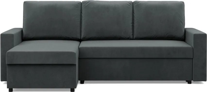 Zeus sarokkanapé, 1 ágyneműtartóval, egyenes kartámasz, bársony, univerzális oldal, bonell töltet, szürke