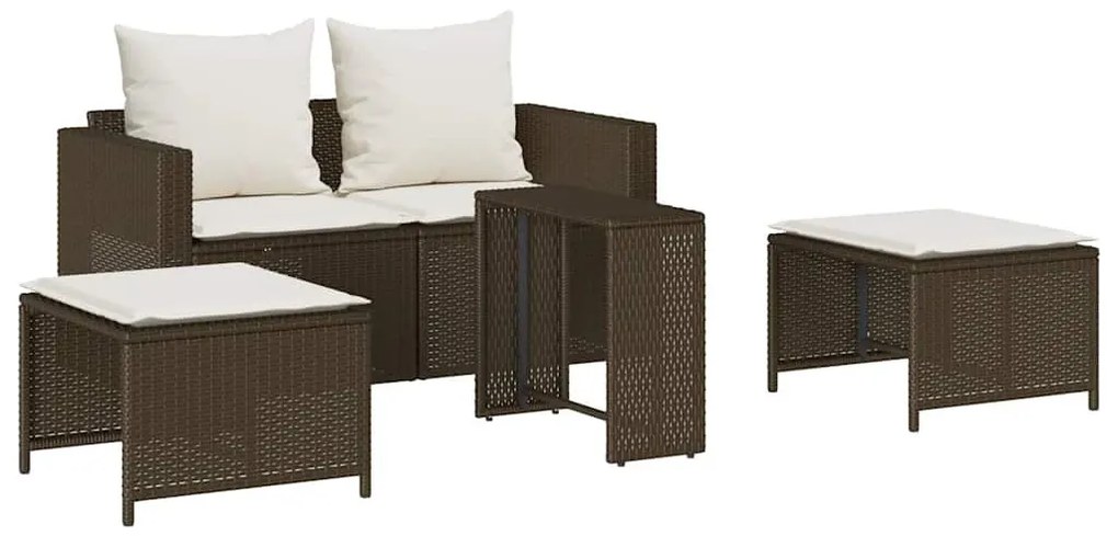 5 részes polyrattan kerti kanapé garnitúra párnákkal stackable
