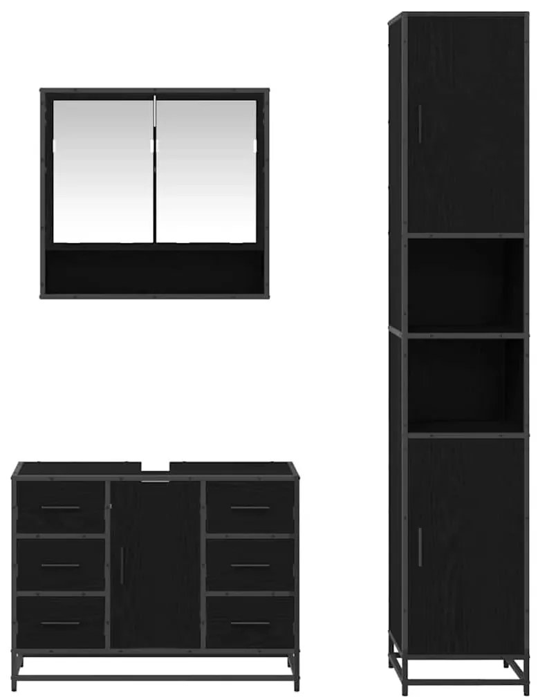 Fürdőszoba bútor szett 3 pcs Musta tammi 35 x 37.5 x 188.5 cm