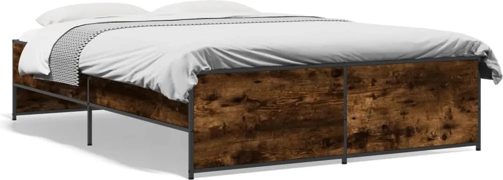 vidaXL füstös tölgy színű szerelt fa és fém ágykeret 120 x 200 cm