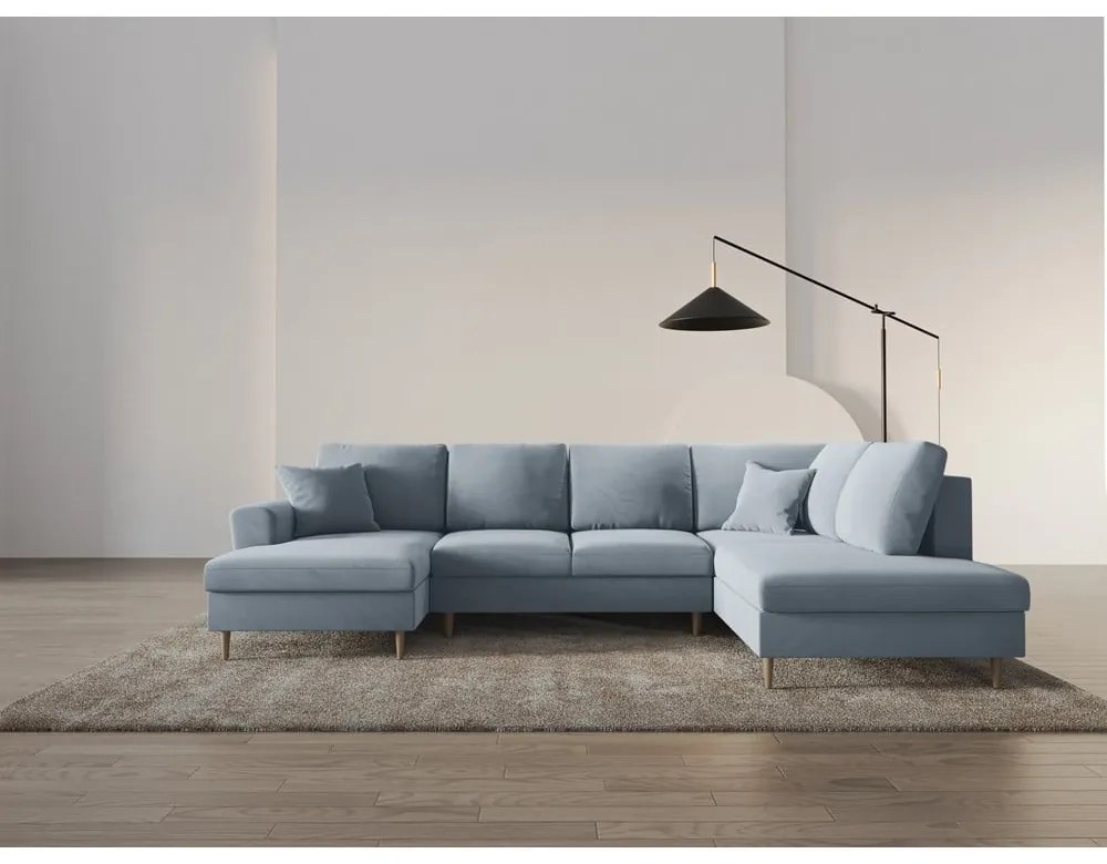 Világoskék bársony kinyitható tárolóhelyes sarokkanapé (jobb oldali-U alakú) Kyoto – Cosmopolitan Design
