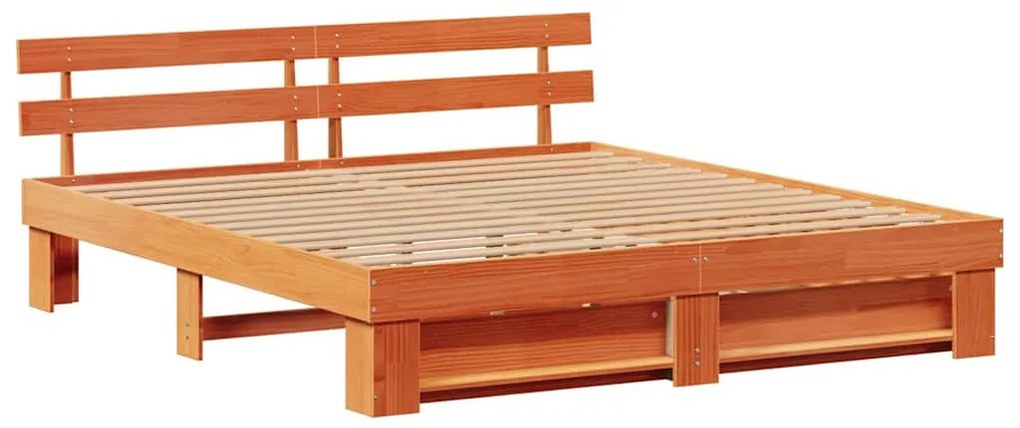 Ágykeret fejtámlával Viaszbarna 200 x 200 cm Tömör fenyőfa