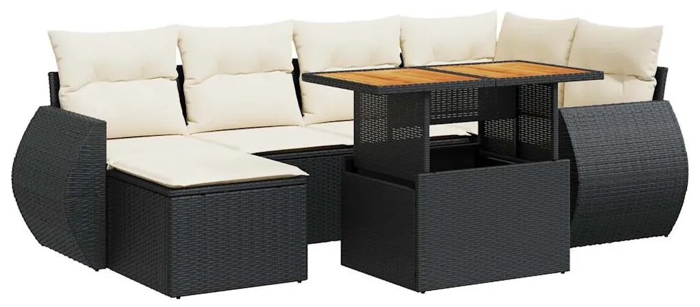 7 részes fekete polyrattan kerti ülőgarnitúra párnával